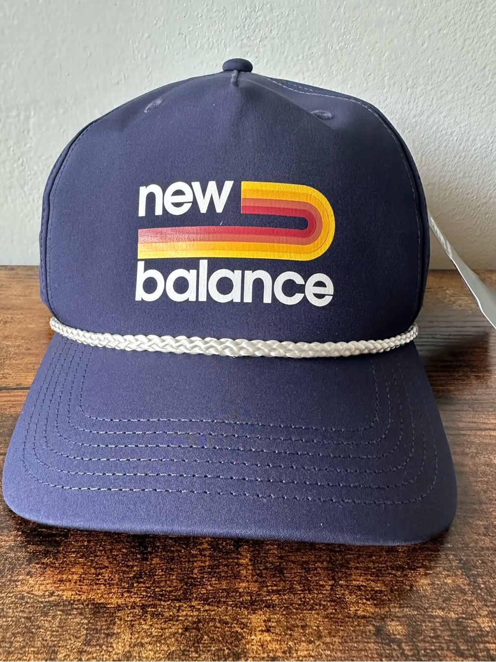 New Balance Navy Hat w/ Retro Multicolor Logo & White Rope Unisex Snap Back NWT